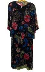 VTG Silks By I.S.C. Dress With Sheer Jacket Tropical Floral W/ Reptile Print Hem