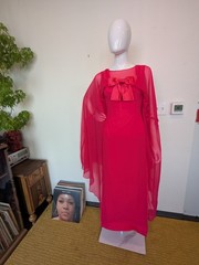 Vintage 60s Chiffon Dress With Satin Bow Hot Pink Sz Sm
