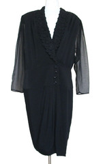 Vintage Barbara Barbara Woman Wrap Dress Sz 20 Women Black Embroidered Collar