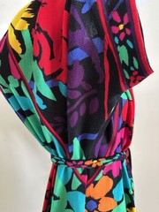 1980s Leonard Studio Italy Cotton Knit Floral Dress Hidden Logo Belted Pop Art