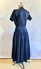 Vintage 1950’s Anne Fogarty Midnight Blue Sateen Dress with Drop Waist
