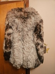 Vintage 1970s Shaggy Curly Cream And Brown Mongolian Lamb Sheep Fur Coat Jacket