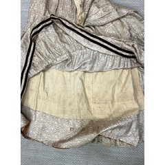 Antique Victorian Beige Printed Silk Two Piece Set Velvet Trim Net Lace Smocking