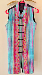 VTG Thailand Hmang Handwoven Long VEST Size L Mandarin Tunic Embroidery Tribal