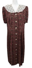 Vtg 90s Floral Midi Dress Sz 18 Black Cottage Whimsy Peter Pan Collar Fairygoth
