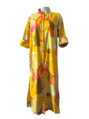 Catherine Ogust Penthouse Gallery VTG 70s Mod Colorful Cotton Shirt Dress M/L