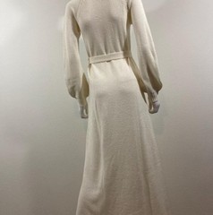 Wenjilli Vintage Knit Long Sleeve Cream Maxi Belted Sweater Dress