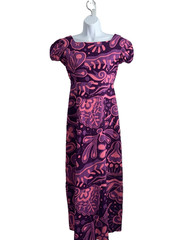 Vtg 60’s Pink Purple Floral Maxi Dress Vicky Hawaiian Acapulco Bark Cloth