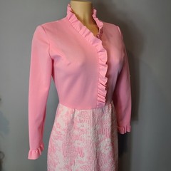 VTG Bleeker Street Dress Sz Small 60s 70s Pink Floral Ruffle Coquette Regency