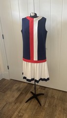 VTG 1960’s Mod Color Block Red White & Blue July 4 Dress Drop Hem Pleated Skirt
