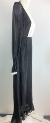 Vtg Saks Fifth Avenue Dress Black Pinstripe High Neck Bib Front LS Maxi XS-S