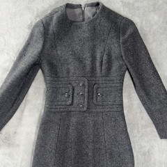 Vintage James Galanos Gray Wool Dress 60s American Couture Mod Tweed Belted True