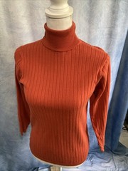 Vtg 90s Croft & Barrow Orange Ribbed Turtleneck Sweater M Cotton Taiwan Cozy