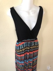 Y2K Vintage Papaya Boho Fairy Grunge Halter Top Maxi Dress Aztec Print Black M