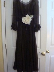 Vingtage 1960’s Brown Chiffon Maxi Dress with Cream Accent Removable Flower