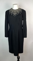 Vintage 1960s Nikki’s Hollywood Black wool embellished Dress Damaged 34″ Bust