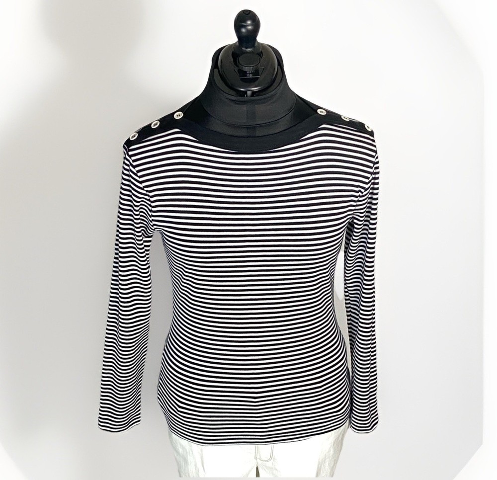 Vintage Long Slv. Tee French Stripes Black & White 55% Combed Cotton Size L, EUC