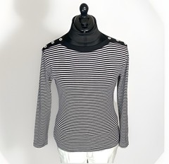 Vintage Long Slv. Tee French Stripes Black & White 55% Combed Cotton Size L, EUC
