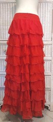 Rozae Nichols Seville Flamenco Ruffle Tiered Maxi Skirt Silk Red Tiny Polka S