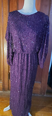 Vintage PATRA DEEP PURPLE BEADED SEQUIN LONG FORMAL GOWN DRESS Size 10–AS IS