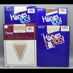 Hanes Pantyhose Nylons Lot of 4 Vintage QUEEN SIZE EF Pearl Little Color Buff