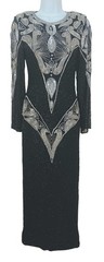Vintage SEQUINS ORIGINALS Sz 2 Black Sequin & Beaded Long Sleeve Column Gown