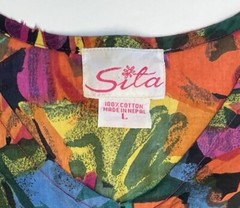Vintage Sita Nepal Long Dress 100% Cotton Sz Large L Bright Floral Pockets VGUC