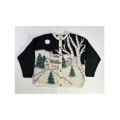 Marisa Christina Vintage 1996 Christmas Winter Village Cardigan Sweater XL Black