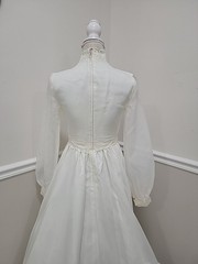 VTG’70s JCPENNEY Off White Organza/Prairie Pioneer Wedding Dress/Long Sleeve