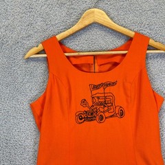 Vintage 1960s Mod Mini Embroidered Hot Rod Race Car Novelty Dress Cheer Uniform