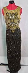 Vtg Laurence Kazar Black Gold Beaded 100% Silk Dress Size Small Evening G155