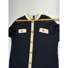 Ami Knits Vintage Black Knit Shift Dress Gold Buttons Size 18 Made in USA Preppy