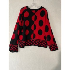 The Limited Vtg Hand Knit Red Black Polka Dot Sweater Med Lg Ramie Cotton Y2K