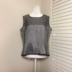Goth Grunge Notations Vintage Silver Gray Mesh Tank Top W Black Lace Trim Size M