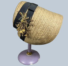Rare! Antique c1850 Antebellum Woven Straw Child or Doll Poke Capote Hat Bonnet!