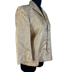 Vintage 80s 90s Champagne Gold Paisley Brocade Satin Frog Button Blazer Jacket