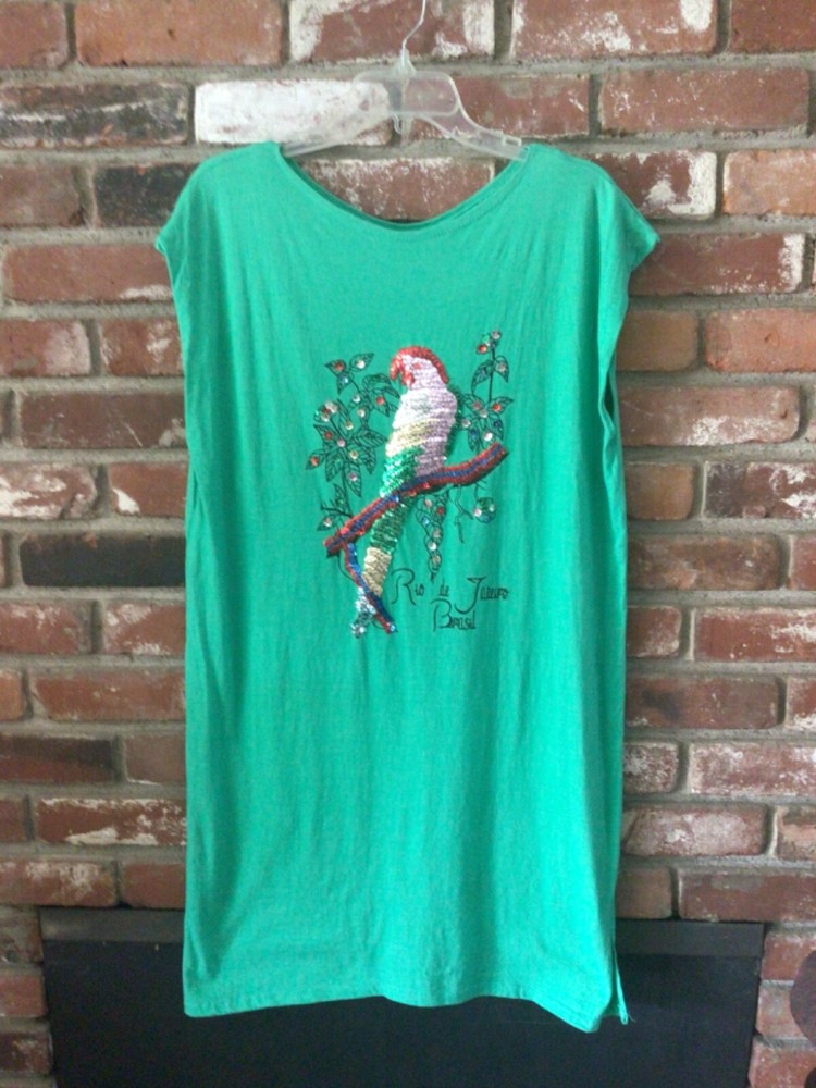 COOL VINTAGE 1980S RIO de JANEIRO BRAZIL SEQUIN PARROT WOMENS DRESS/COVERUP SZ M