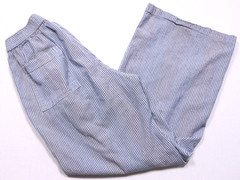 Vintage Wide Leg Woven Wool Pants Made in Nepal Size M 26″ Crop Blue Pinstripe