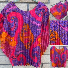 Pleated Caftan Top Colorful Psychedelic Hippie Mod Tiki Aloha 60s 70s Vintage