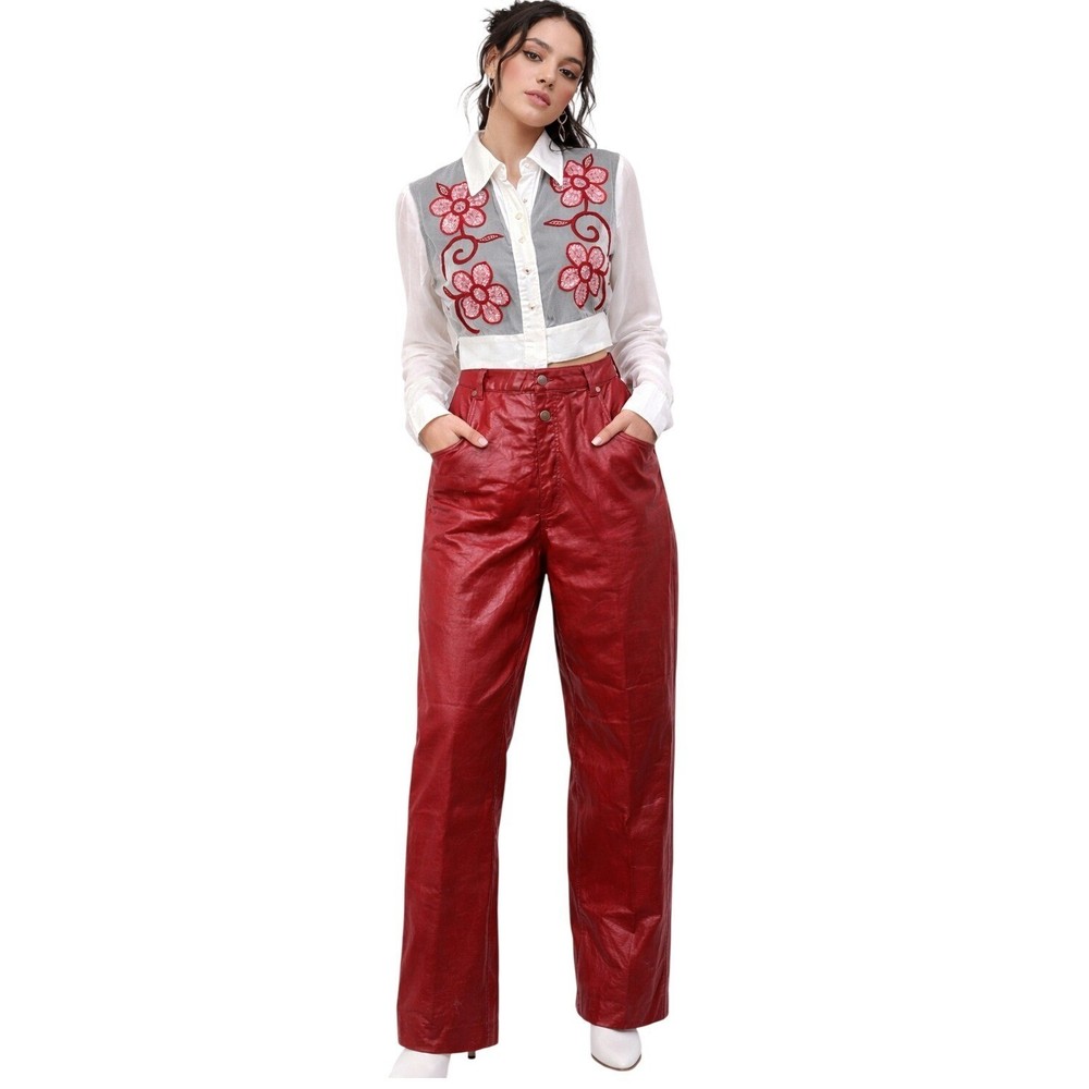 New Lawman Womens Pants Western Red Metallic Coated Slim Fit Bootcut Sz 12