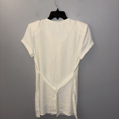 VTG White Crochet Tunic Top Short Sleeve Tie Back Cottagecore 90’s Boho Sz 9/10