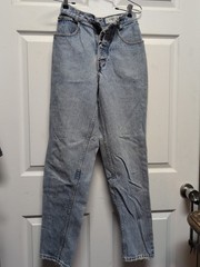Vtg Lawman Womens Blue Jeans Sz 5. Faded Distressed Missing Button
