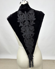 Antique Victorian Black Velvet Mourning Shawl Cape w Jet Beads Appliqué Fringe