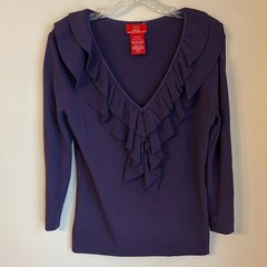 Oscar De Le Renta Women vintage ribbed knit ruffle neck stretchy sweater medium