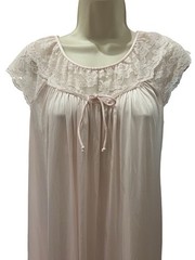 Vtg Gilead Pink Nylon Maxi Nightgown Lace Trim Hollywood Glamour Romantic S