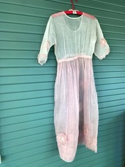 Antique 1920s Pink Cotton Organdy Dress Rosettes Gown Size Small/Medium