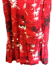 VNTG RED HAWAIIAN MUUMUU Dress With Palm Tree, Bamboo, Island Names Throughout!