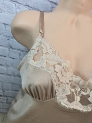 Vassarette 36 42 Tan Lace Cami Slip Tank Camisole Top Floral Brown CUT READ