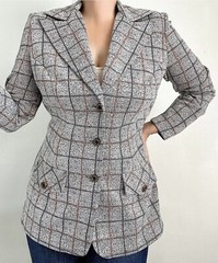 Vintage 70s Gray Plaid Checked Blazer Jacket