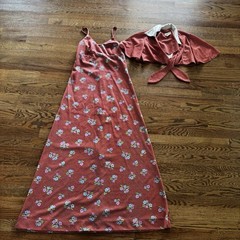 VTG 70s 100 Parkhouse Hostess Dress Maxi Floral Jacket Polyester SZ 10 Maroon